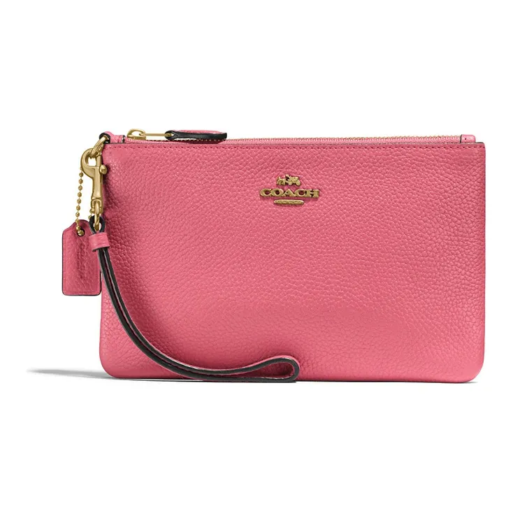 COACH Wristlet Leather Clutch Coin Pochette Wrist Bag Trumpets Women's Rose Red