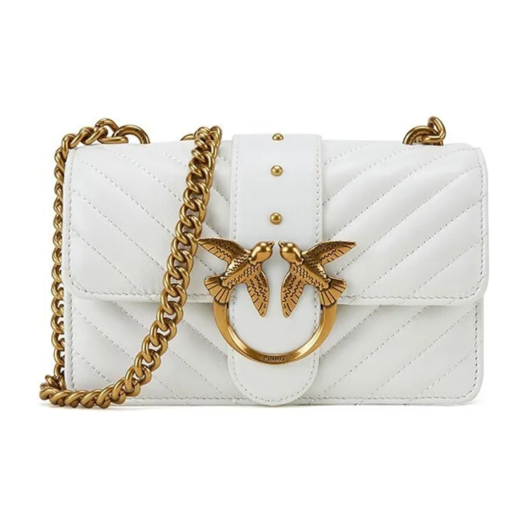 PINKO Quilt с коровья кожа и овчина Сумка через плечо Мини Женская Белая