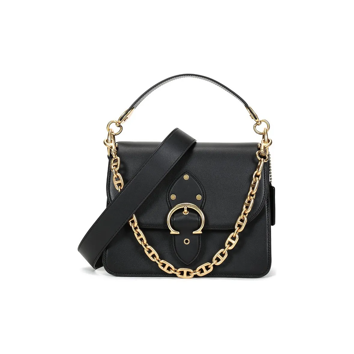 COACH Beat Leather Portable Crossbody Bag, Shoulder Bag Medium Size Women's Brass/Black Copper