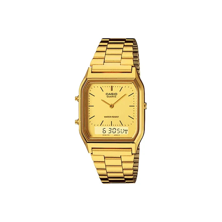 CASIO Collection Стандартный Кварцевый Механизм Нержавеющая Сталь Ремешок Часы Мужские Золотистый Циферблат AQ 230GA 9D