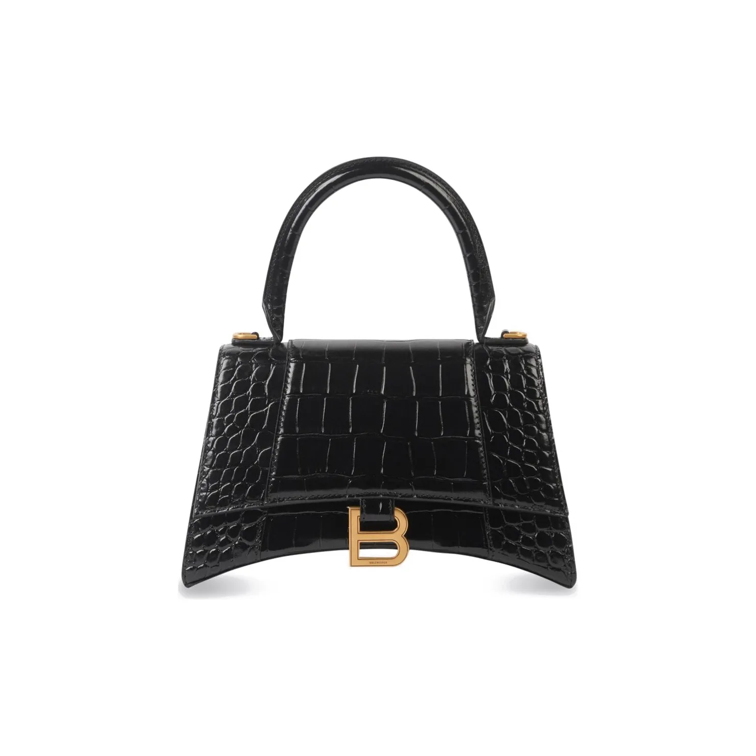 Balenciaga Hourglass Small Top Handle Bag Crocodile Embossed Black