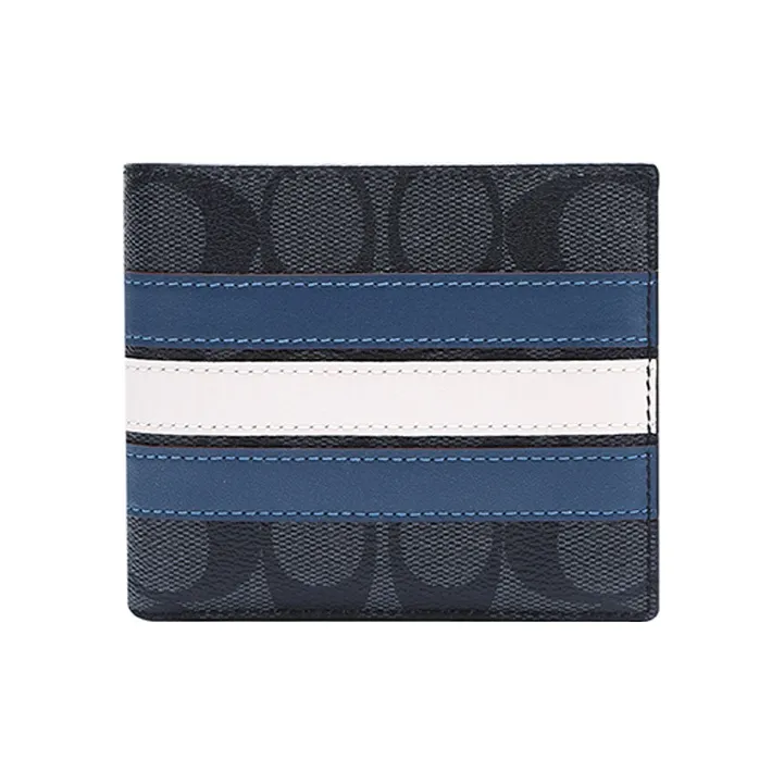 COACH 3 IN 1 Wallet Canvas With Leather 3 in 1 Wallet Men's Old Flower Black/Blue White Stripes