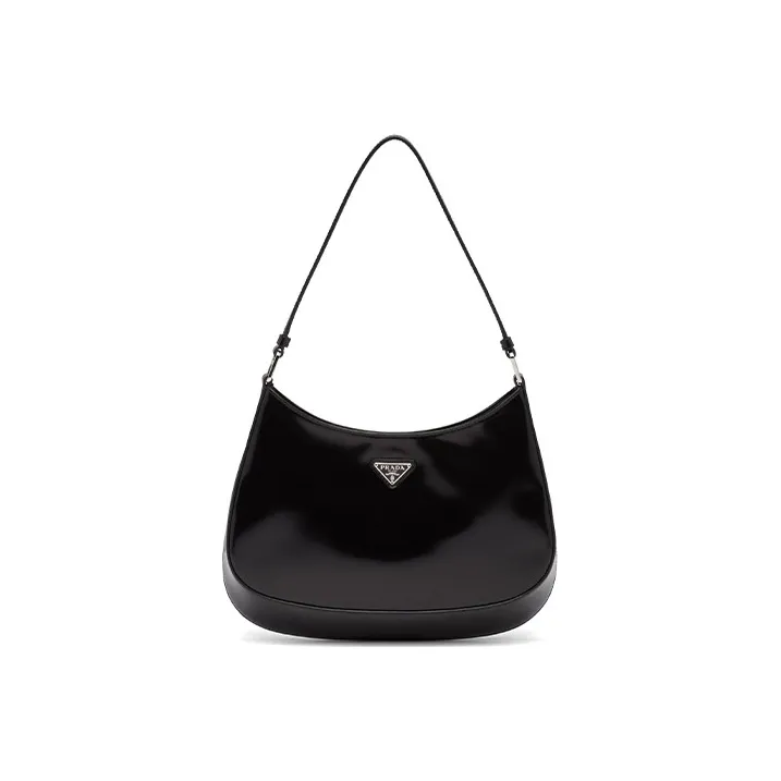 PRADA Cleo Leather Shoulder Bag HOBO Handbags Medium Size Women's Black