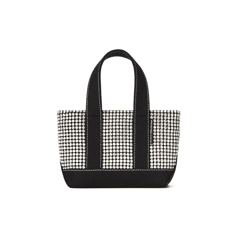 Alexander Wang Cruiser Crystal Glass Cotton Blend Tote Bag Shopping Bag Handbag Mini Women's Black/White