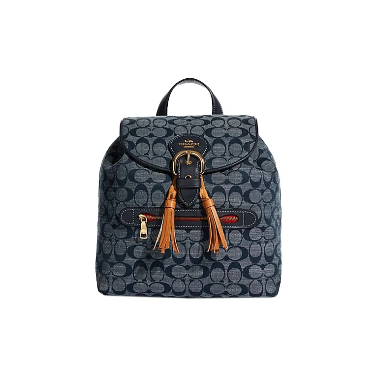 COACH Kleo Canvas Leather Backpack Medium Size Women's Denim Blue