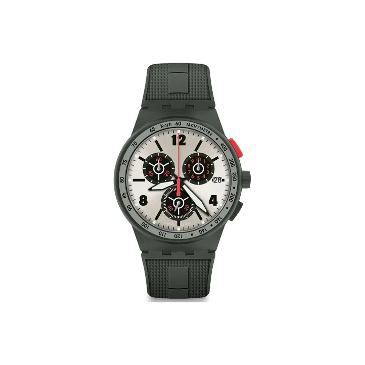 SWATCH ORIGINALS Collection Кварцевый механизм Мужские часы Часы 42 мм Серебристый циферблат Пластиковый корпус Часы Силиконовый ремешок