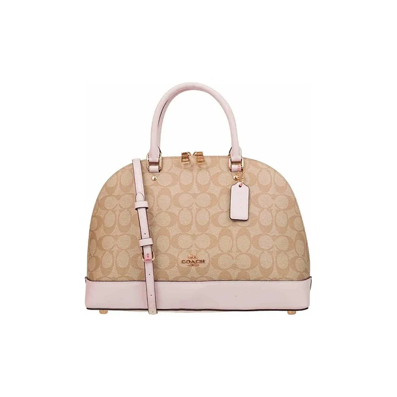 COACH Sierra PVC Dome Bag One Shoulder Handbag Crossbody Bag Large Size Women's Khaki & White