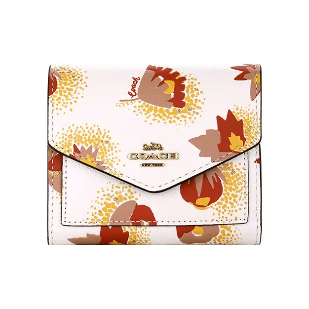 COACH Pebbled Leather Wallet Women's Yellow & White