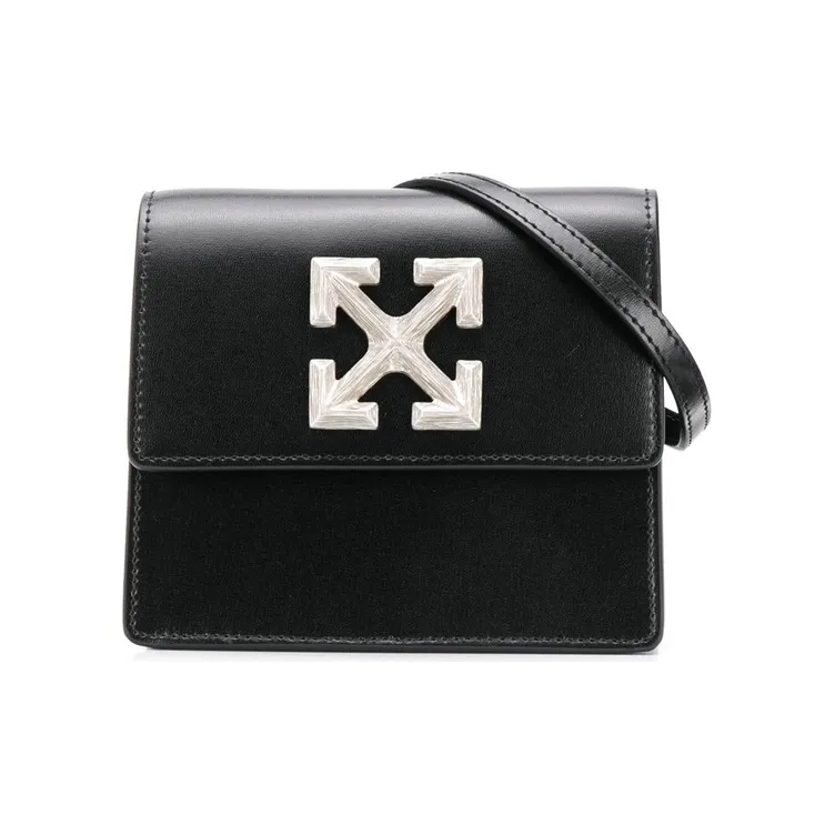 OFF WHITE Leather Shoulder Bag, Crossbody Bag Unisex Black