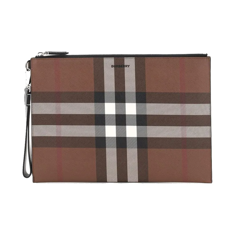 Burberry Large Check E Canvas Zip Pouch 'Dark Birch Brown'