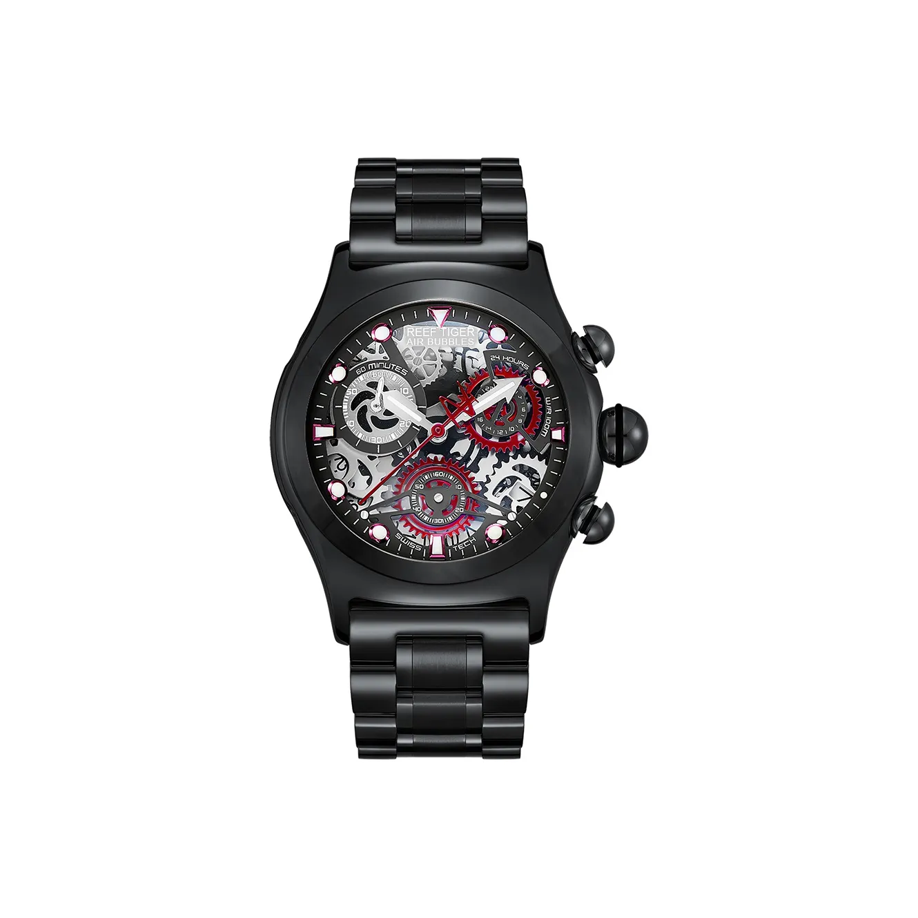 REEF TIGER Aurora Collection Big Explosion Кварцевый механизм Часы Мужские Черный циферблат RGA792 GHHR