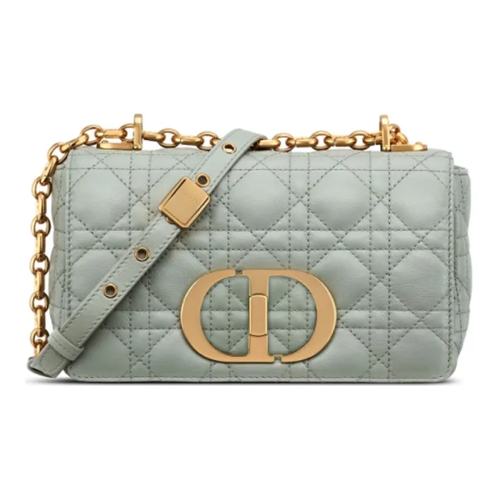 DIOR Caro Soft Cow Leather Handbag Shoulder Bag Crossbody Bag Small Size Women's Gray