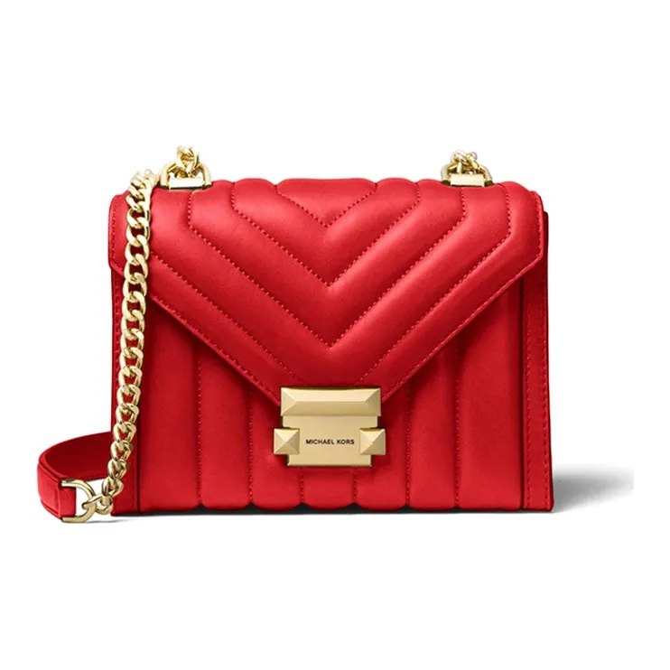 MICHAEL KORS Whitney Leather Envelope Bag, Shoulder Bag, Crossbody Bag Trumpets Women's Bright Red