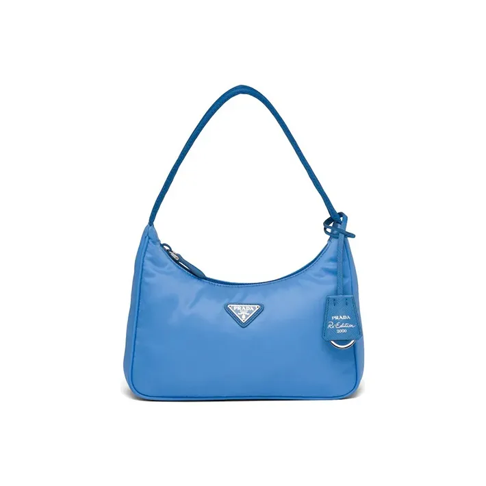 PRADA Hobo Nylon Underarm Handbag, Shoulder Bag Women's Blue