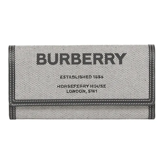Burberry Horseferry Cotton Canvas Wallet Card Holder Clutch Women's Black & Gray