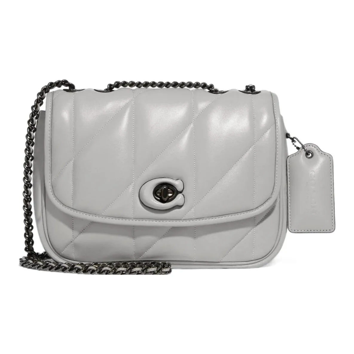 COACH Pillow Madison Nappa Soft Leather Shoulder Bag Crossbody Bag Medium Size Women's Dove Gray Color