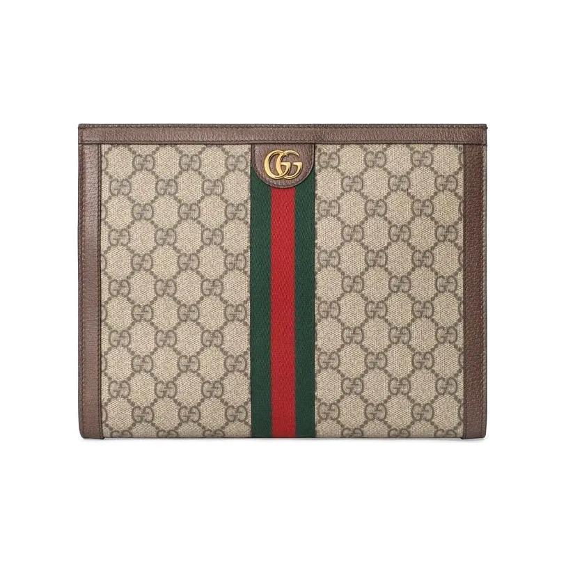 GUCCI Ophidia Canvas With Leather Clutch Women's Ebony/Brown