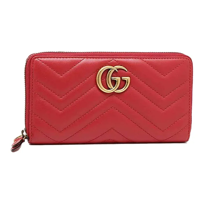 gucci Blau GG Marmont Quilted Leather Wallet Women's Red