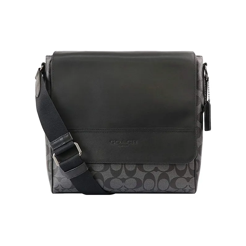 COACH Houston Canvas Cow Leather Patchwork Messenger Bag Crossbody Bag Shoulder Bag Medium Size Men's Black
