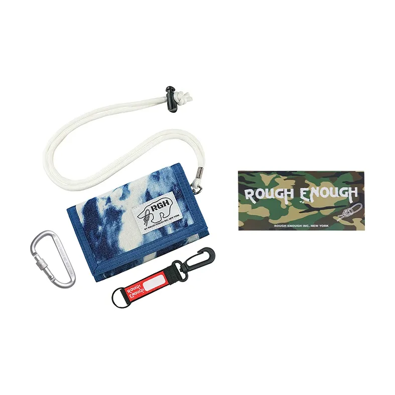 Rough Enough Canvas Lanyard Hanging Bag Coin Purse Card Holder Wallet Unisex Blue White Tie-Dye
