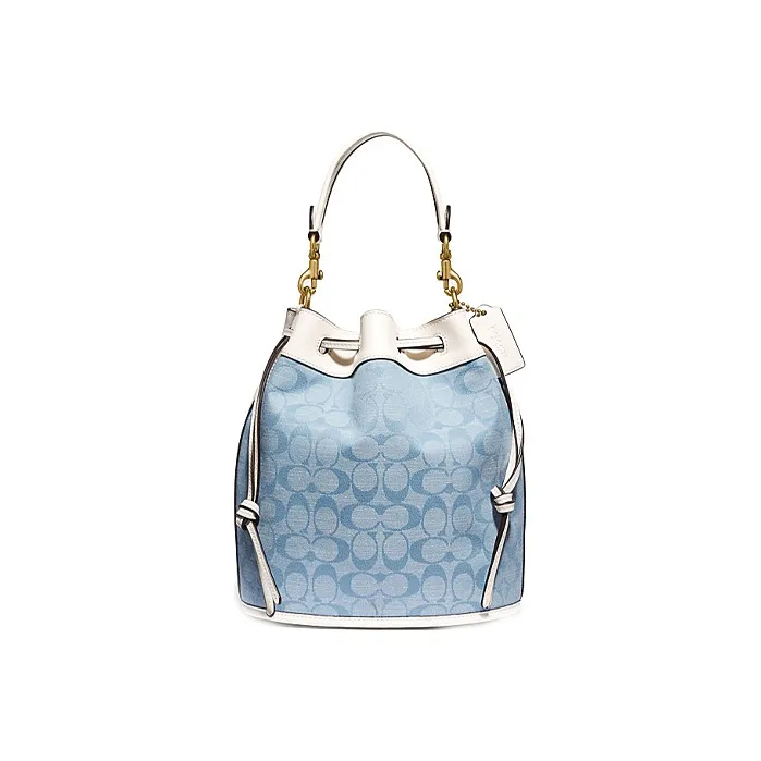 COACH Canvas With Leather Handbag Shoulder Bag Crossbody Bag Medium Size Women's White & Denim Blue