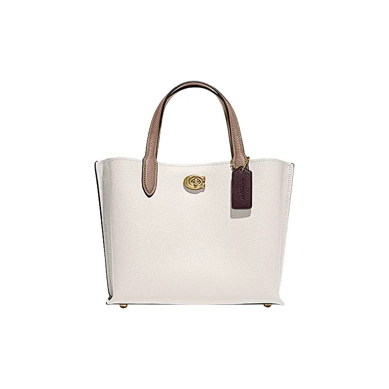 COACH Willow Pebbled Leather Tote Bag, Shopping Bag, Handbag, Shoulder Bag, Crossbody Bag Medium Size Women's White