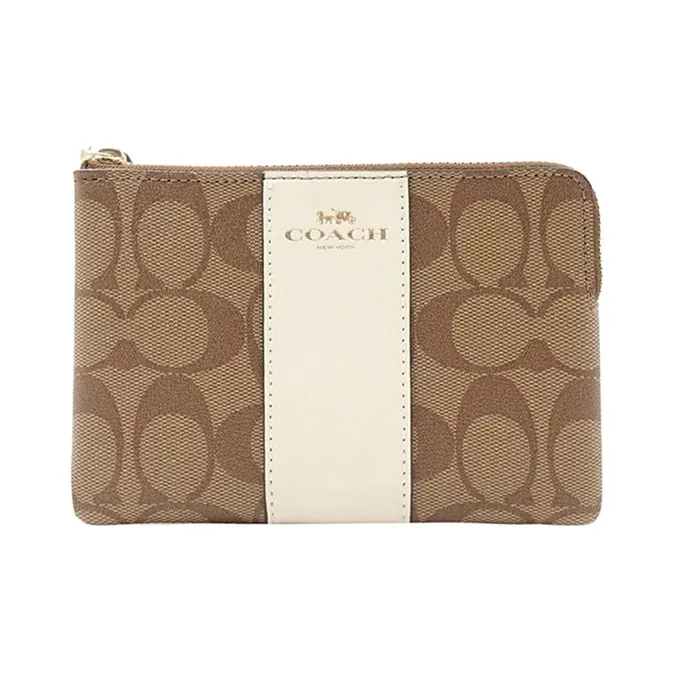 COACH Leather Pochette Coin Purse Wrist Bag Clutch Small Size Women's Khaki, White