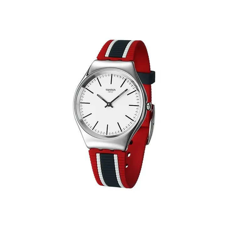 SWATCH Skinflag Коллекция Кварцевый механизм Унисекс Часы 38,5 мм Серебристый циферблат Корпус из нержавеющей стали Силиконовый ремешок