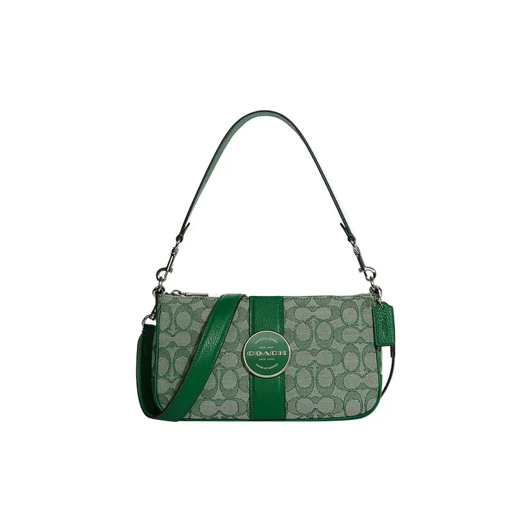 COACH Lonnie Ткань с кожаными вставками Сумка через плечо Средняя Женская Зеленая Цвет макарон