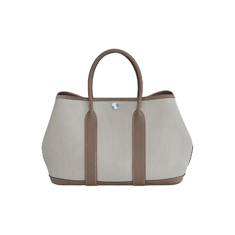 HERMES Garden Party Canvas With Leather Garden Bag, Canvas Bag, Handbag Unisex Glacier White/Elephant Gray