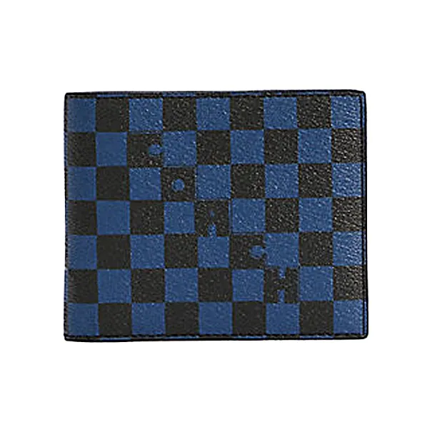 COACH Compact Canvas And Leather Handheld Wallet Men's Blue Black