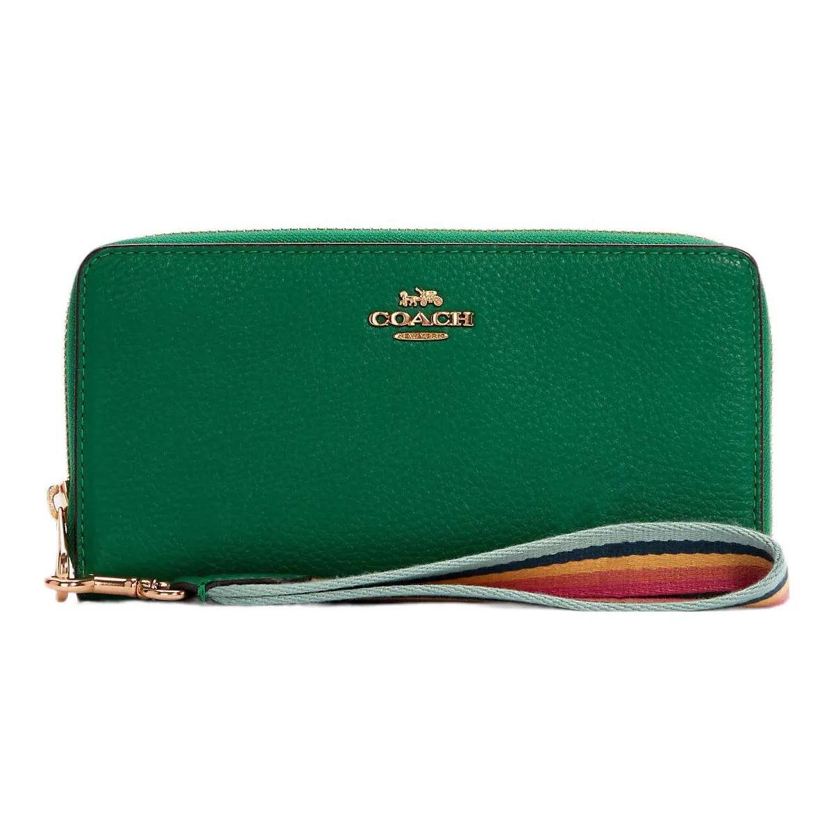 COACH Pebbled Leather Clutch Wallet Trumpets Women's Green