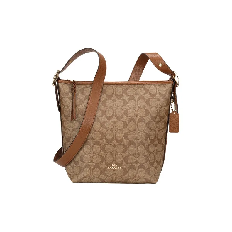 COACH Leather Shoulder Bag Women's Khaki Multicolor