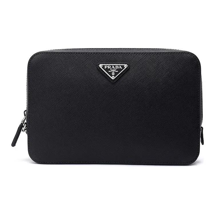 PRADA Saffiano Leather Clutch Men's Black