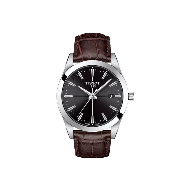 TISSOT Windy Collection Кварцевый механизм Мужские часы Часы 40 мм Черный циферблат Корпус из нержавеющей стали Кожаный ремешок