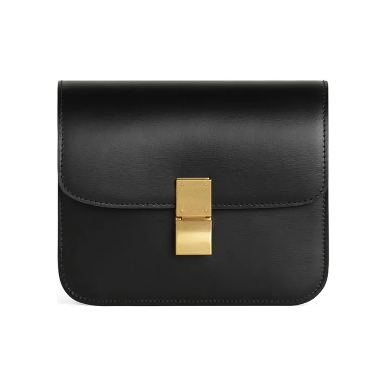 CELINE Classic Bo Polished Cow Leather Tofu Cube Bag, Shoulder Bag, Crossbody Bag Trumpets Women's Black