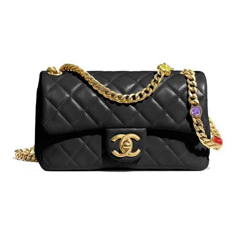 CHANEL Classic Flap CF Lambskin & Metal Resin Flap Bag, Shoulder Bag, Crossbody Bag Mini Women's Black & Multicolor
