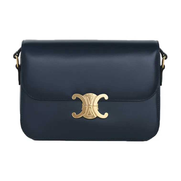 CELINE Triomphe Shiny Cow Leather Shoulder Bag, Handbag, Shoulder Bag, Crossbody Bag Medium Size Women's Marine Blue