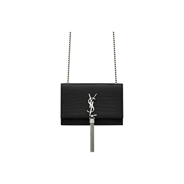 SAINT LAURENT KATE Shiny Leather Fringe Bag, Crossbody Bag, Shoulder Bag Trumpets Women's Black