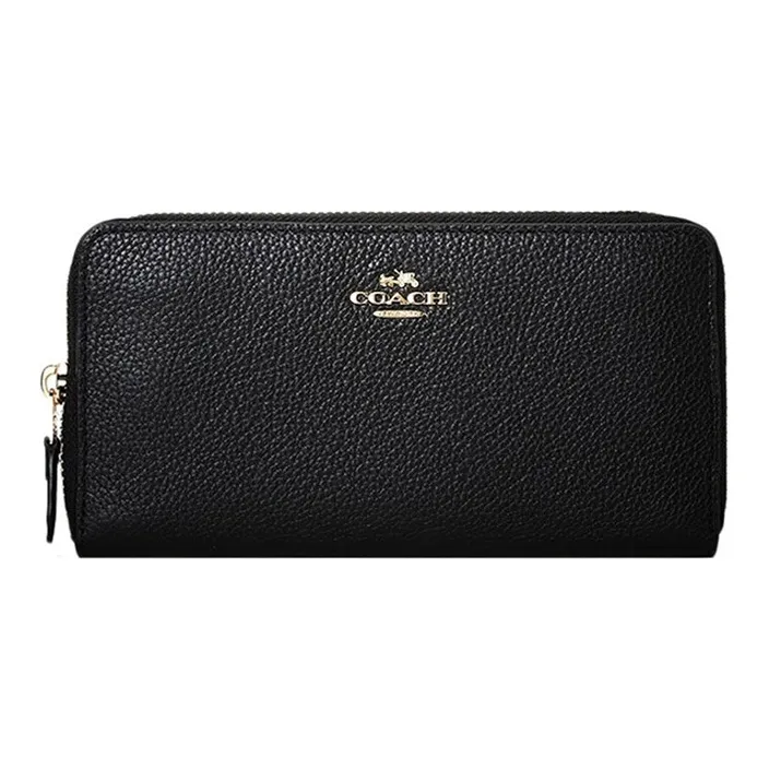 COACH Grain Leather Clutch Wallet Women's Black