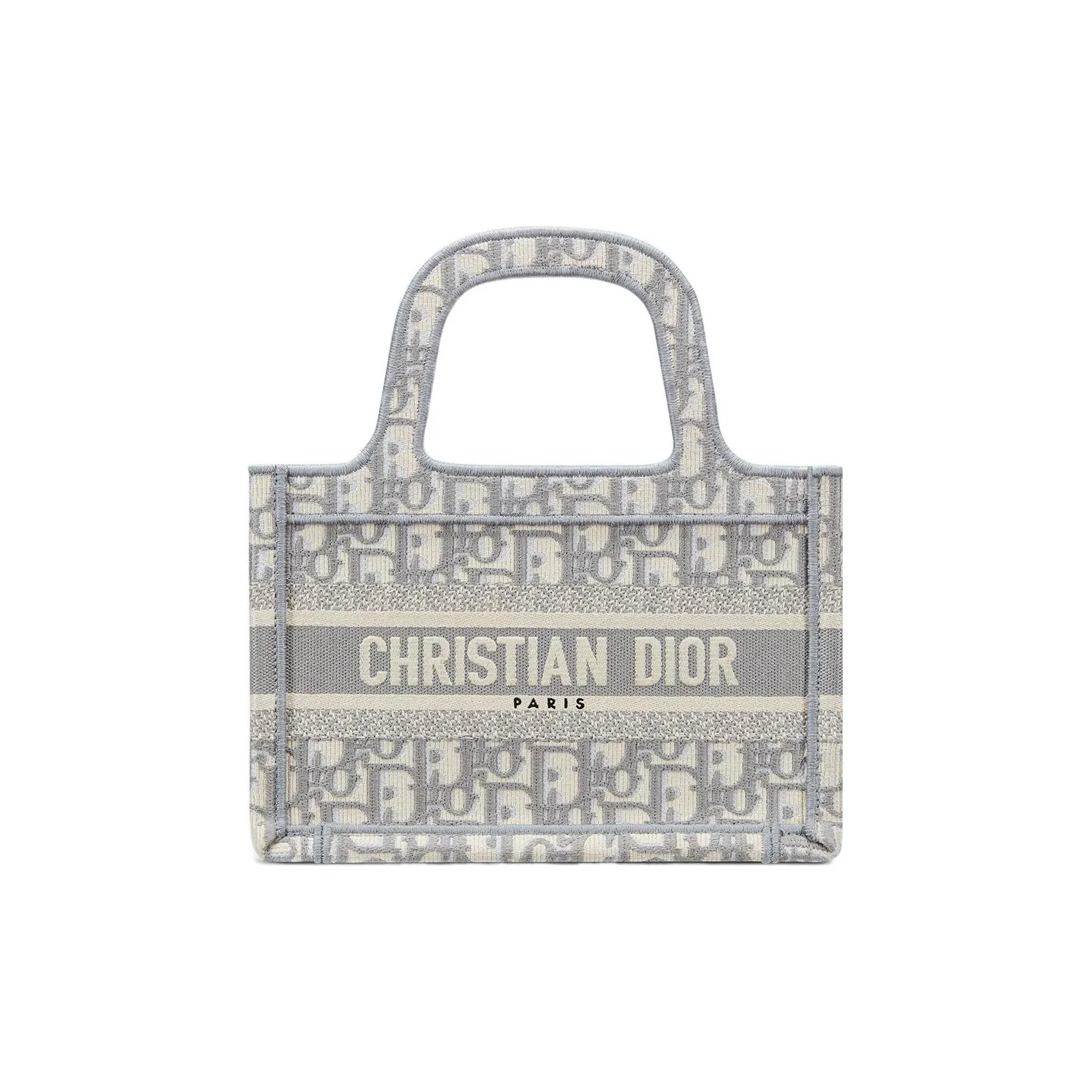 DIOR BookTote Embroidery Canvas Tote Bag Shopping Bag Handbag Mini Women's Gray