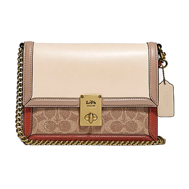 COACH Hutton Кожа Маленькая Квадратная Сумка Сумка с Цепочкой Ручная Сумка Сумка через Плечо Сумка на Плечо Женская Коричневый Белый Многоцветный