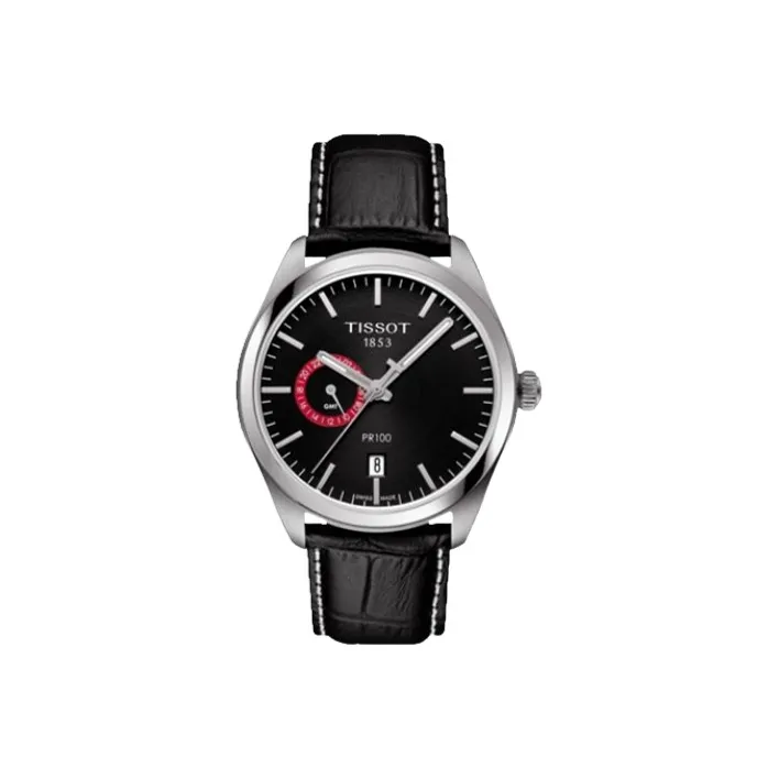 TISSOT PR100 Collection Кварцевый механизм Мужские часы Часы 39 мм Черный циферблат Корпус из нержавеющей стали Кожаный ремешок