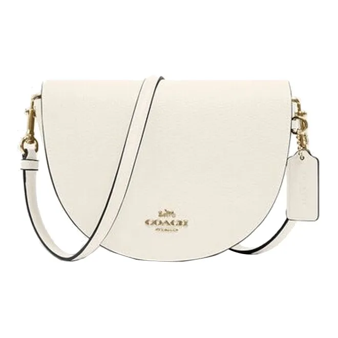 COACH Ellen Leather Flap Bag, Saddle Bag, Shoulder Bag, Crossbody Bag Trumpets Women's White