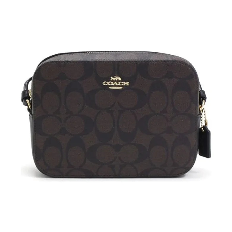 COACH Camera Coated Canvas With Leather Camera Bag, Small Square Bag, Rosa Bag, Shoulder bag Croco Women's Dark Brown