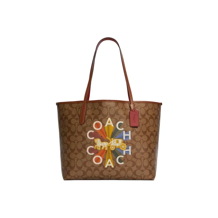 COACH City Canvas с кожаными вставками сумка-тоут сумка для покупок сумка через плечо женская хаки