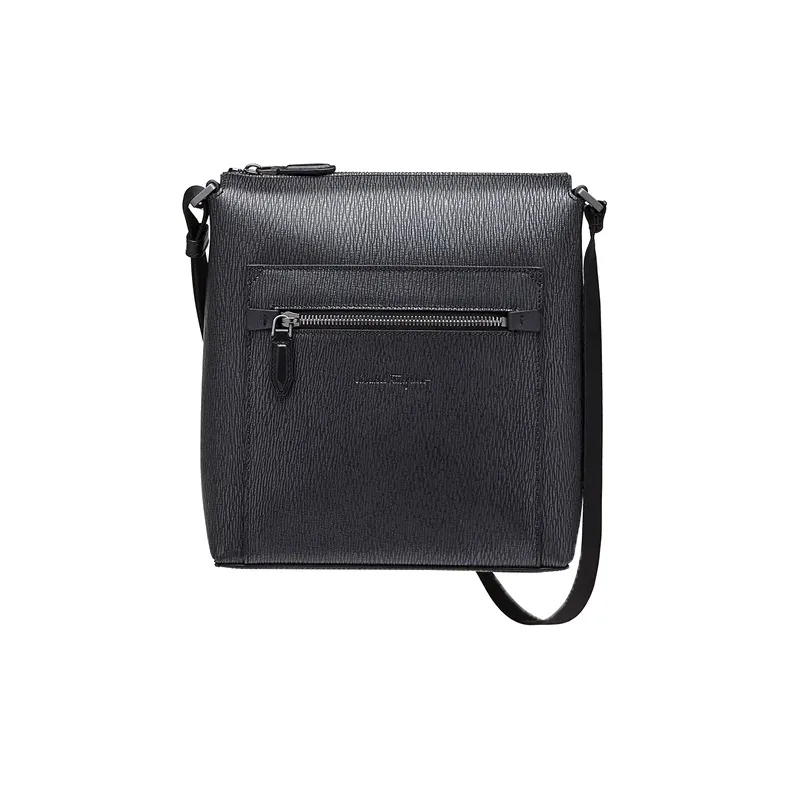 FERRAGAMO Embossed Cow Leather Crossbody Bag, Shoulder Bag Men's Black