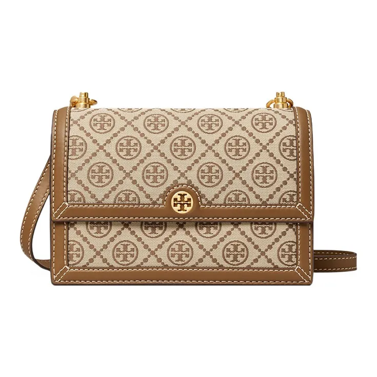 TORY BURCH T Monogram Woven Jacquard With Leather Trim Shoulder Bag, Crossbody Bag Small Women's Hazelnuts Brown