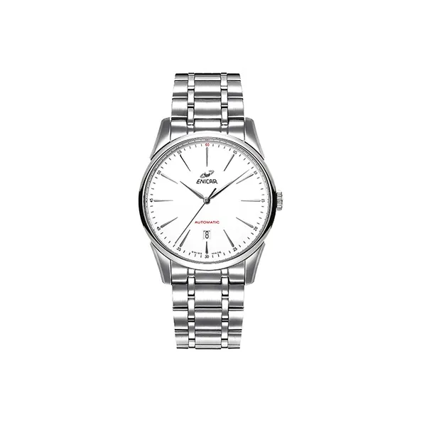 ENICAR Red Label Collection Mechanical Movement Men's Watches Watch 41mm White Dial Steel Watch Case Steel Strap