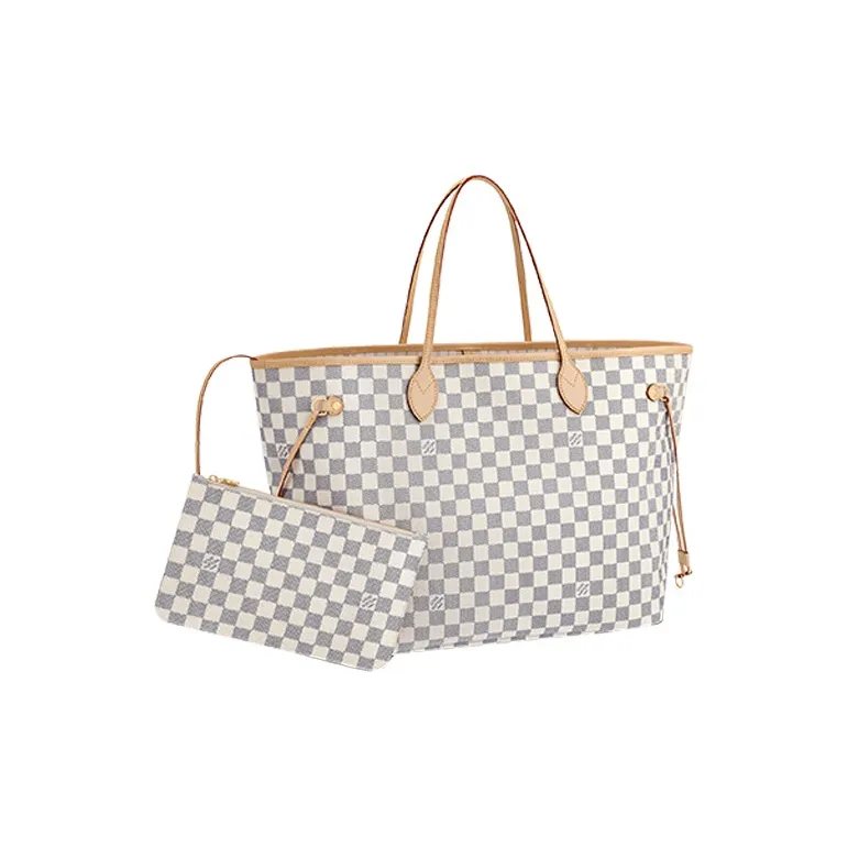 LOUIS VUITTON Canvas With Leather Tote Bag Shopping Bag Combo One Shoulder Handbag Large Size Women's White